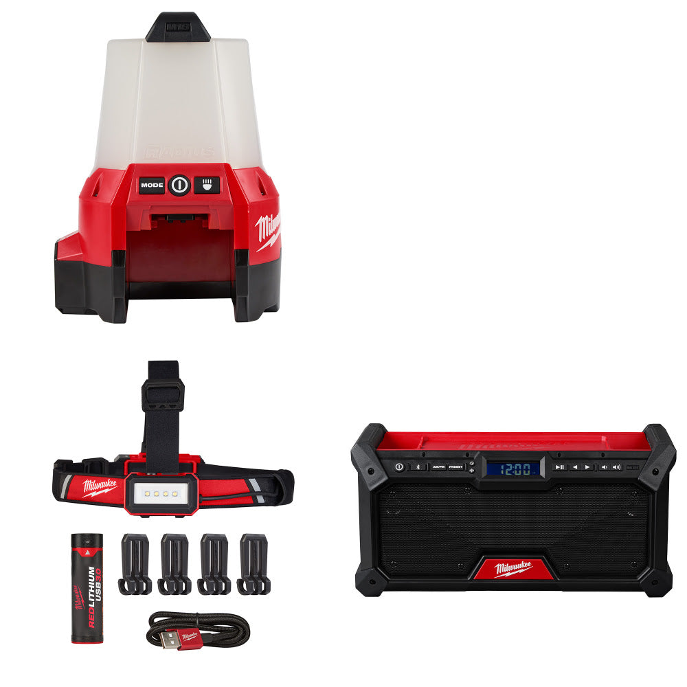 Milwaukee 2144-20 M18 RADIUS Site Light W/ FREE 2115-21 Headlamp & Radio, Bare