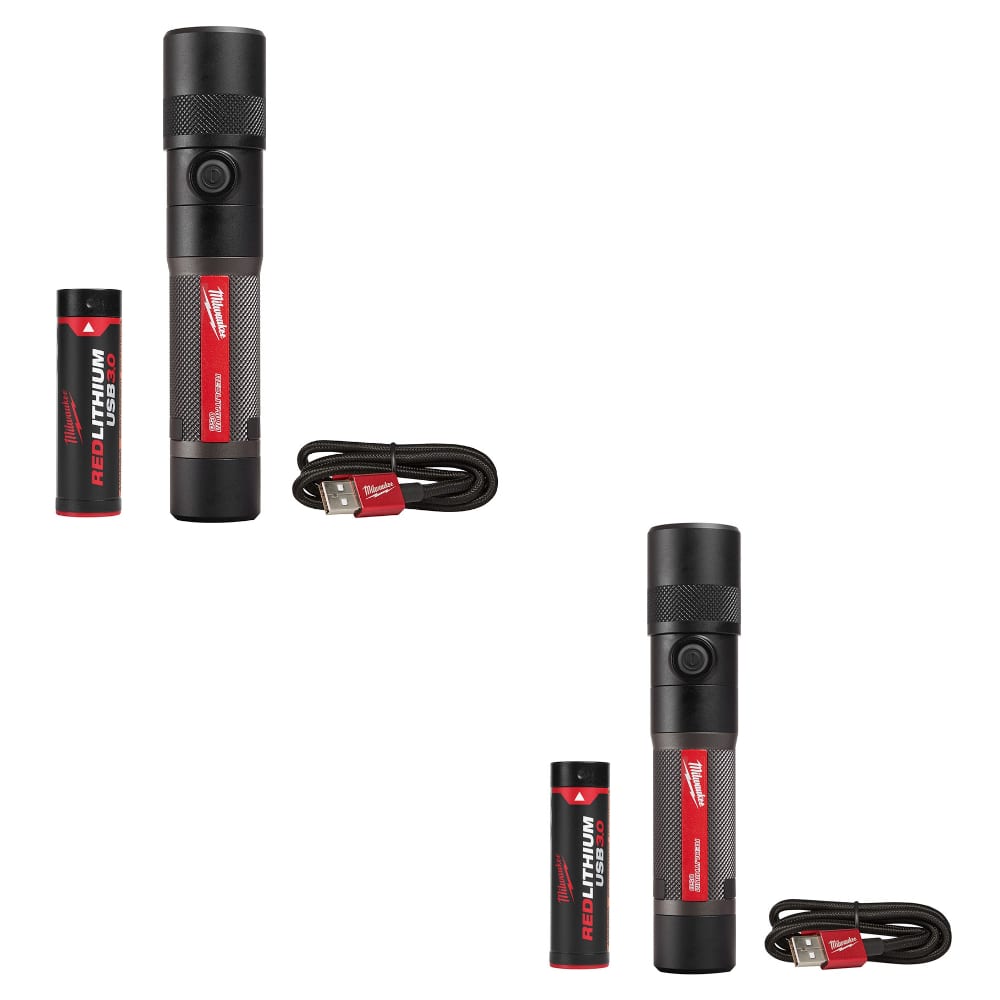 Milwaukee 2161-21 USB RECHARGEABLE 1100L TWIST FOCUS FLASHLIGHT-2 Pack