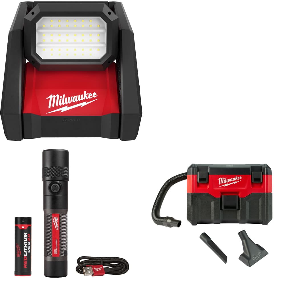 Milwaukee 2366-20 M18 ROVER Flood Light w/ 2161-21 Flashlight & FREE 18V Vacuum