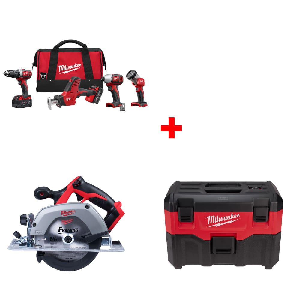 Milwaukee 2695-24 M18 4-Tool Combo Kit w/ FREE 2630-20 6-1/2" Circ Saw & Vacuum