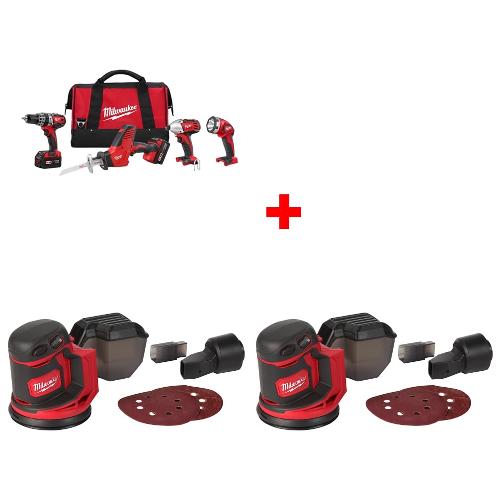 Milwaukee 2695-24 M18 4pc Combo Kit w/ Two FREE 2648-20 M18 Random Orbit Sanders