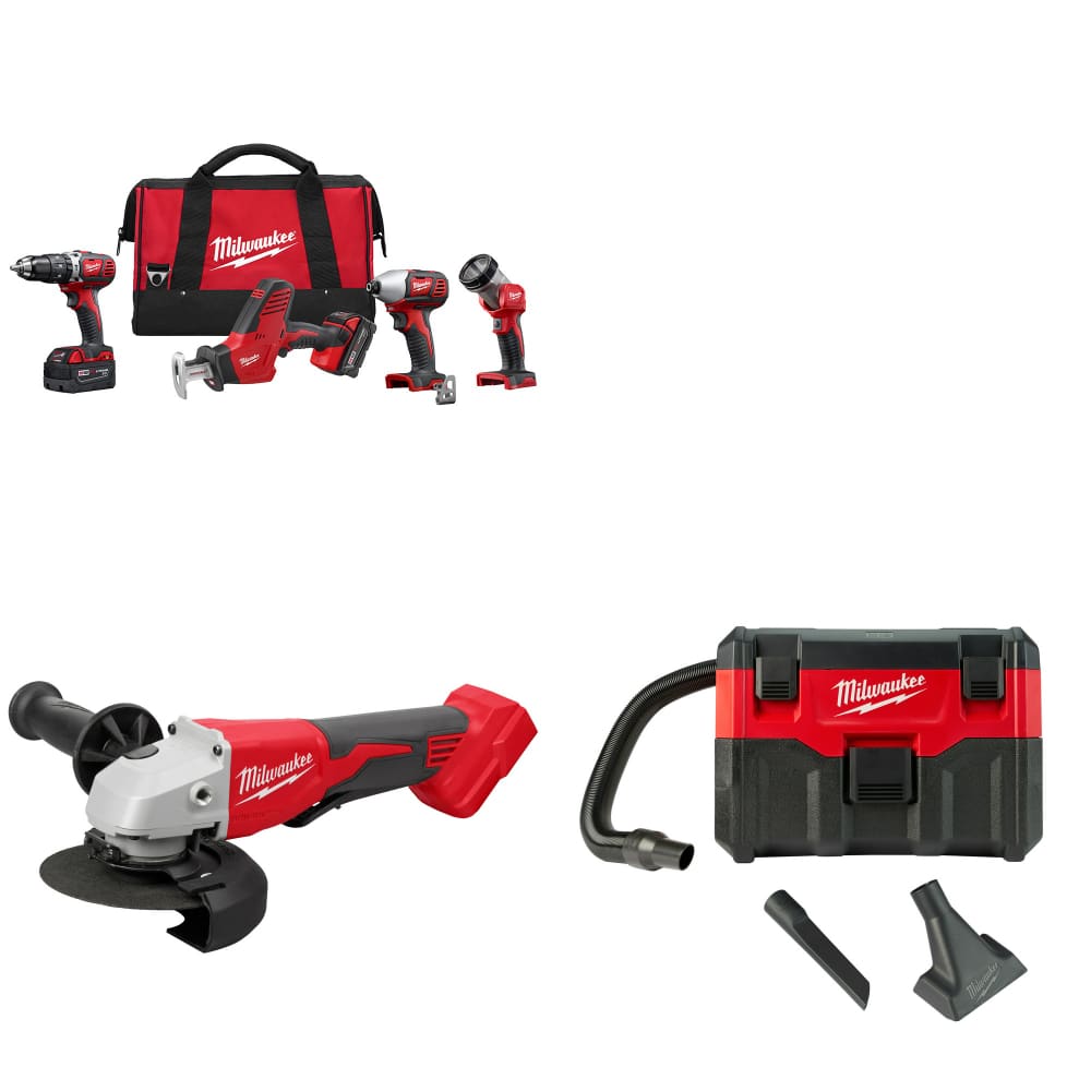 Milwaukee 2695-24 M18 4-Tool Combo Kit w/ FREE 2686-20 M18 Grinder & 18V Vacuum