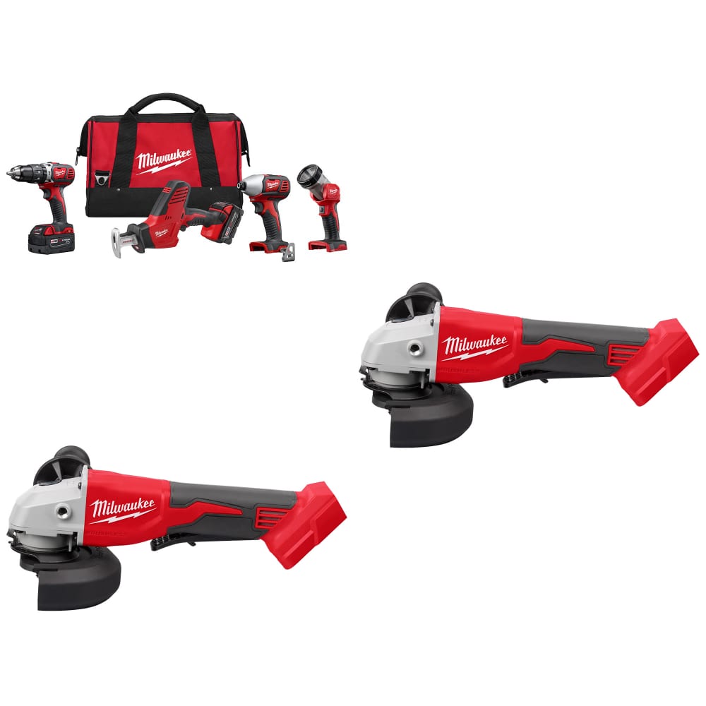 Milwaukee 2695-24 M18 4-Tool Combo Kit w/ FREE 2686-20 M18 Cut-Off Grinder, 2Pk