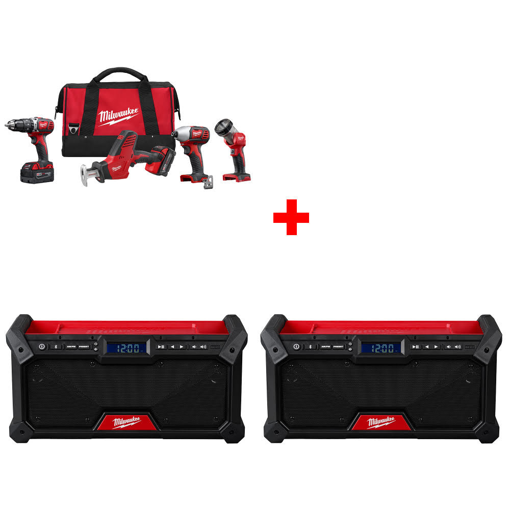 Milwaukee 2695-24 M18 4-Tool Combo Kit W/ FREE 2952-20 M18 Jobsite Radio-2 Pack