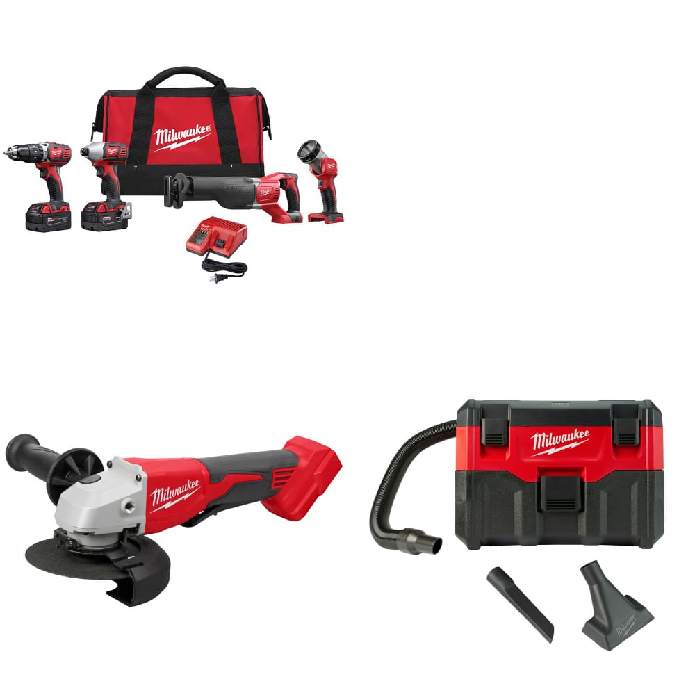 Milwaukee 2696-24 M18 4-Tool Combo Kit w/ FREE 2686-20 M18 Grinder & 18V Vacuum