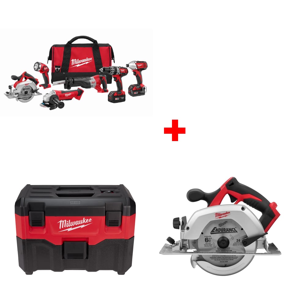 Milwaukee 2696-26 M18 6-Tool Combo Kit w/ FREE 0880-20 Wet/Dry Vacuum & Circ Saw