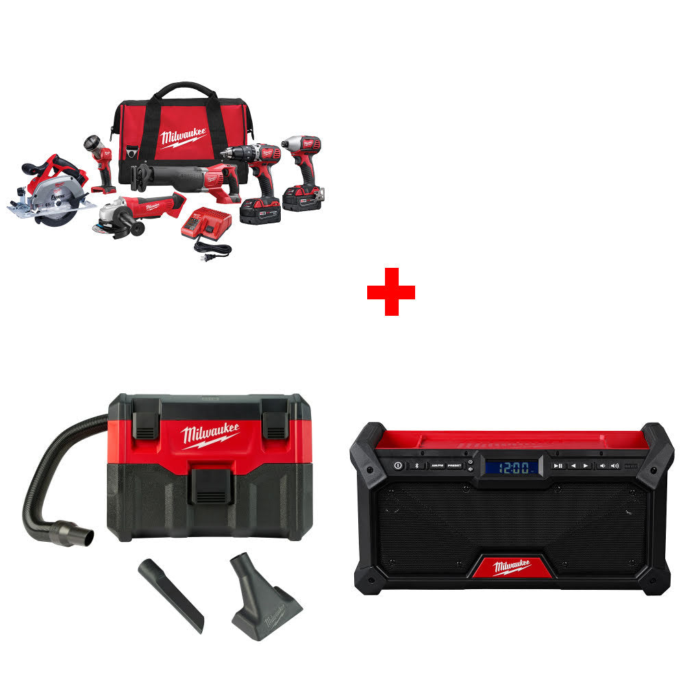 Milwaukee 2696-26 M18 6-Tool Combo Kit W/ FREE 0880-20 18V Vacuum & M18 Radio