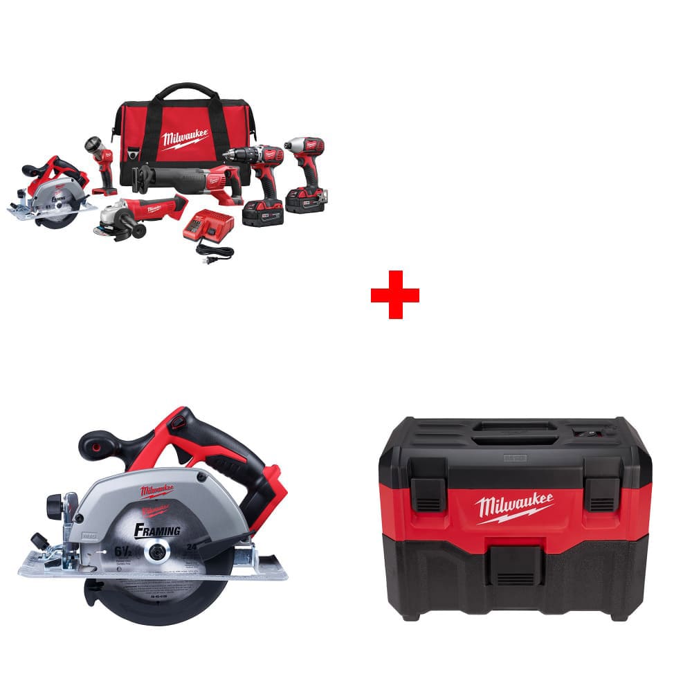 Milwaukee 2696-26 M18 6-Tool Combo Kit w/ FREE 2630-20 6-1/2" Circ Saw & Vacuum