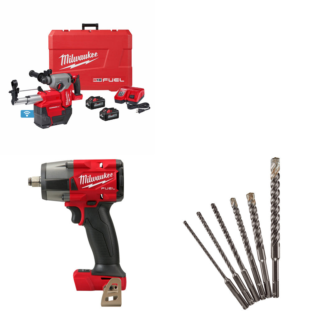 Milwaukee 2914-22DE M18 Rotary Hammer Kit W/ FREE Impact Wrench & 6Pk MX4 Kit