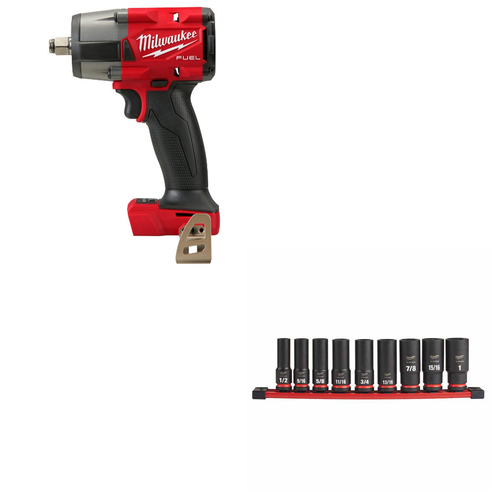 Milwaukee 2962-20 M18 FUEL 1/2" Impact Wrench W/ FREE 49-66-7022 9PC Socket Set