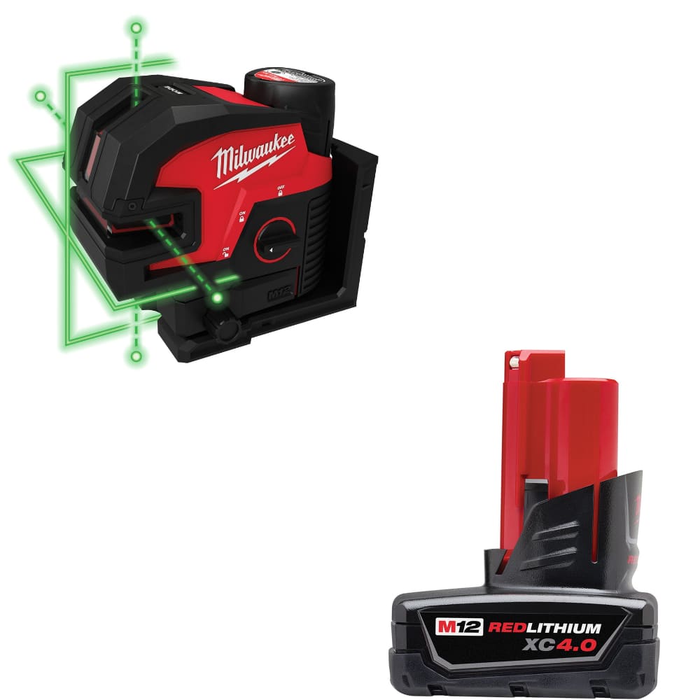 Milwaukee 3624-21 M12 Green Laser Kit w/ FREE 48-11-2440 M12 XC4.0 Battery Pack