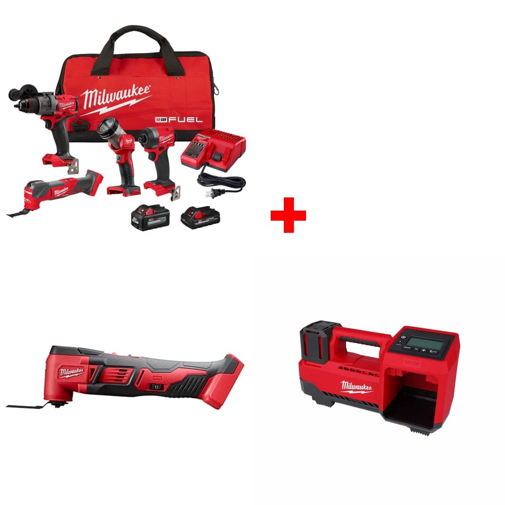 Milwaukee 3698-24MT M18 4-Tool Combo Kit w/ FREE 2626-20 Multi-Tool & Inflator