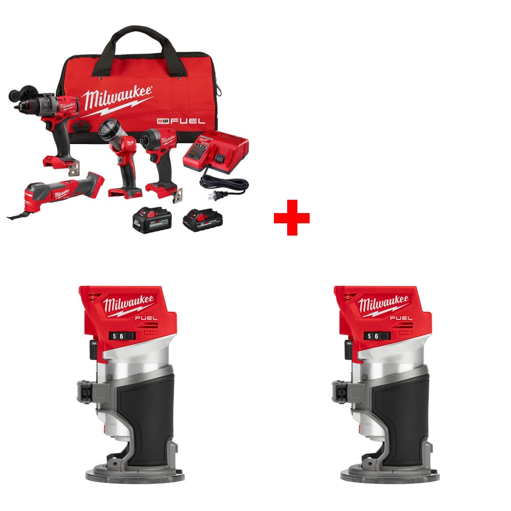 Milwaukee 3698-24MT M18 4-Tool Combo Kit w/ FREE 2723-20 M18 FUEL ROUTER, 2-Pack