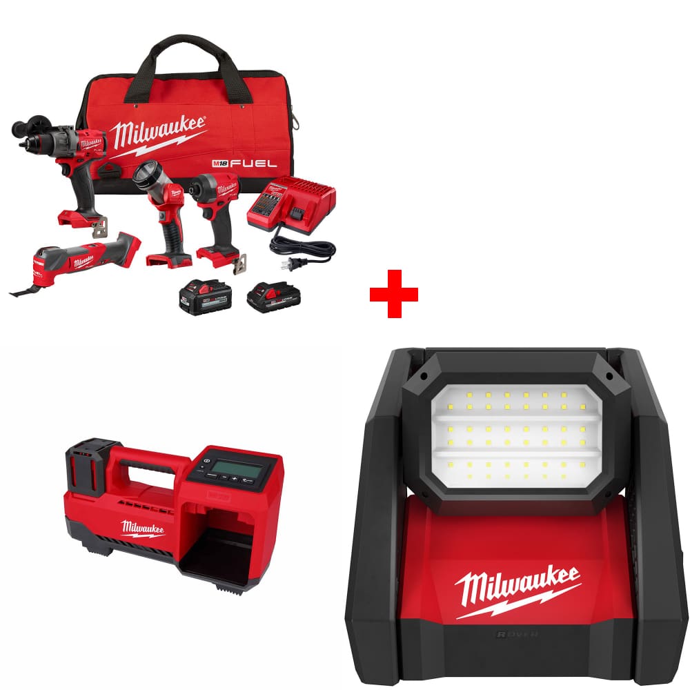 Milwaukee 3698-24MT M18 FUEL 4-Tool Combo Kit w/ FREE M18 Inflator & Flood Light