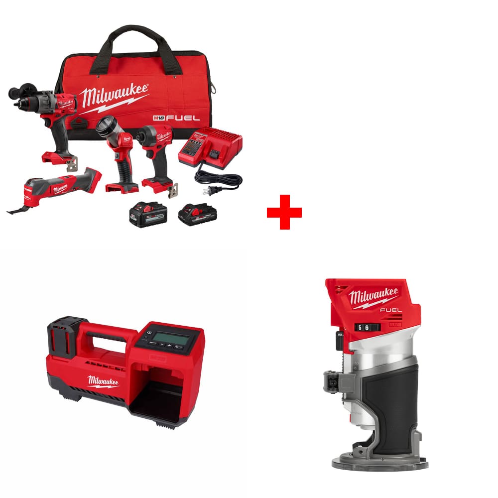 Milwaukee 3698-24MT M18 FUEL 4-Tool Combo Kit w/ FREE M18 Inflator & Router