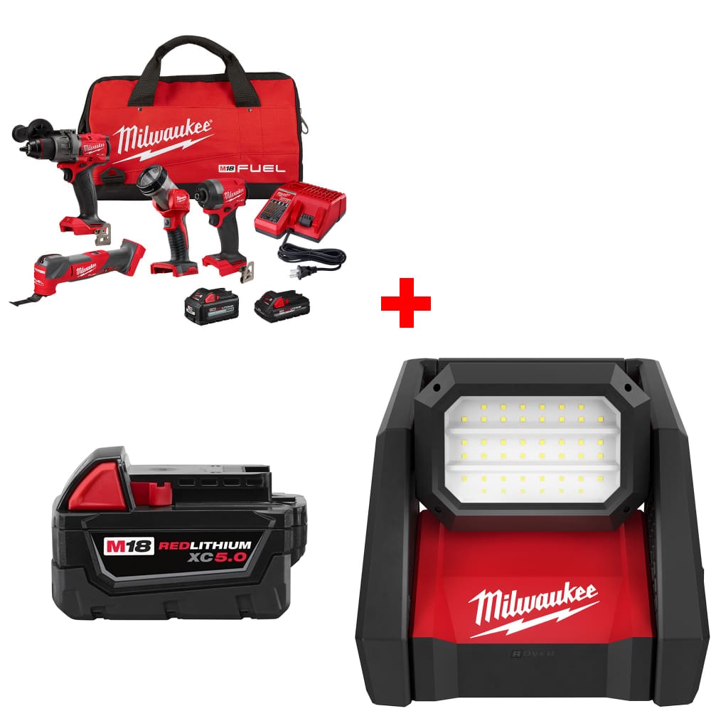 Milwaukee 3698-24MT M18 4-Tool Combo Kit w/ FREE 48-11-1850 Battery  & Light