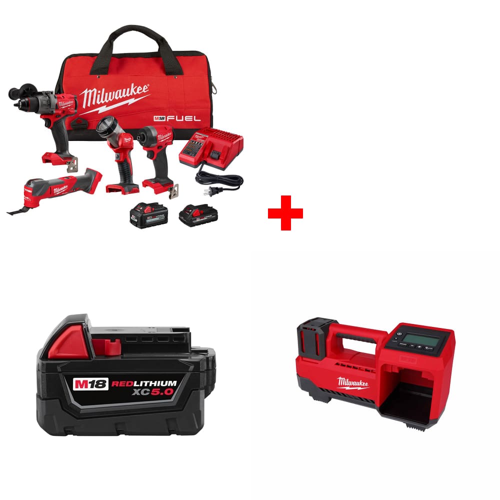 Milwaukee 3698-24MT M18 4-Tool Combo Kit w/ FREE 48-11-1850 Battery  & Inflator