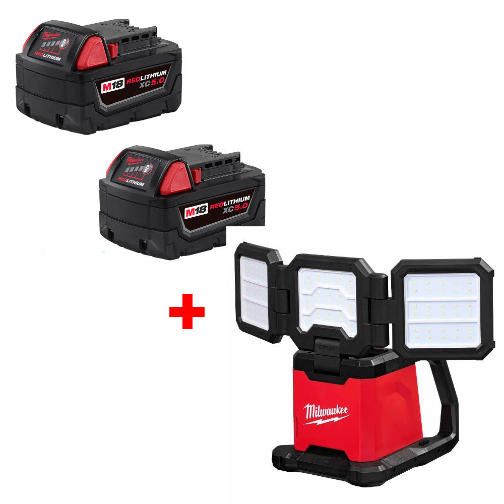 Milwaukee 48-11-1852 M18 XC5.0 Battery-2 Pack W/ FREE 2368-20 M18 Rover Light