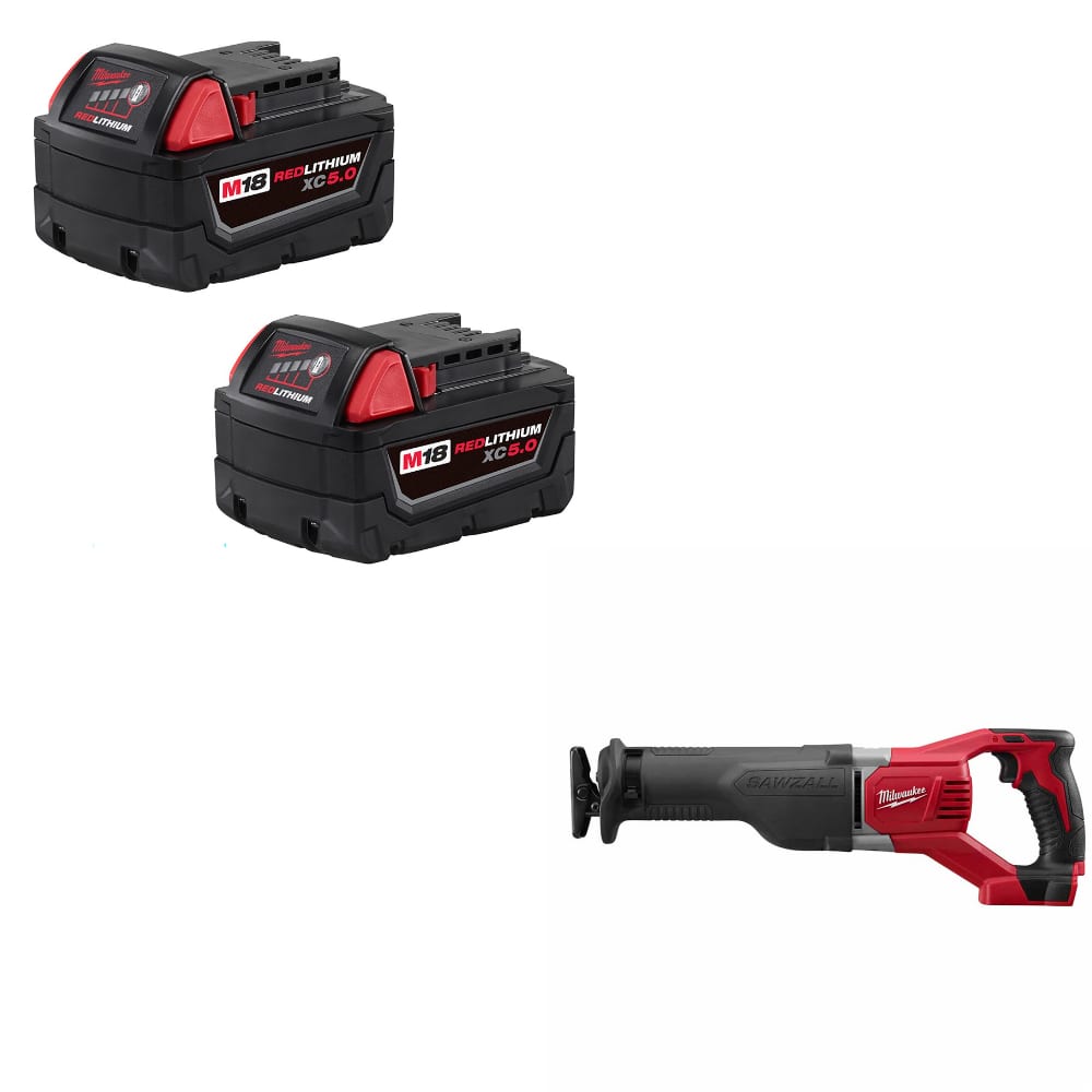 Milwaukee 48-11-1852 M18 Battery-2Pk W/ FREE 2621-20 M18 SAWZALL Recip Saw, Bare