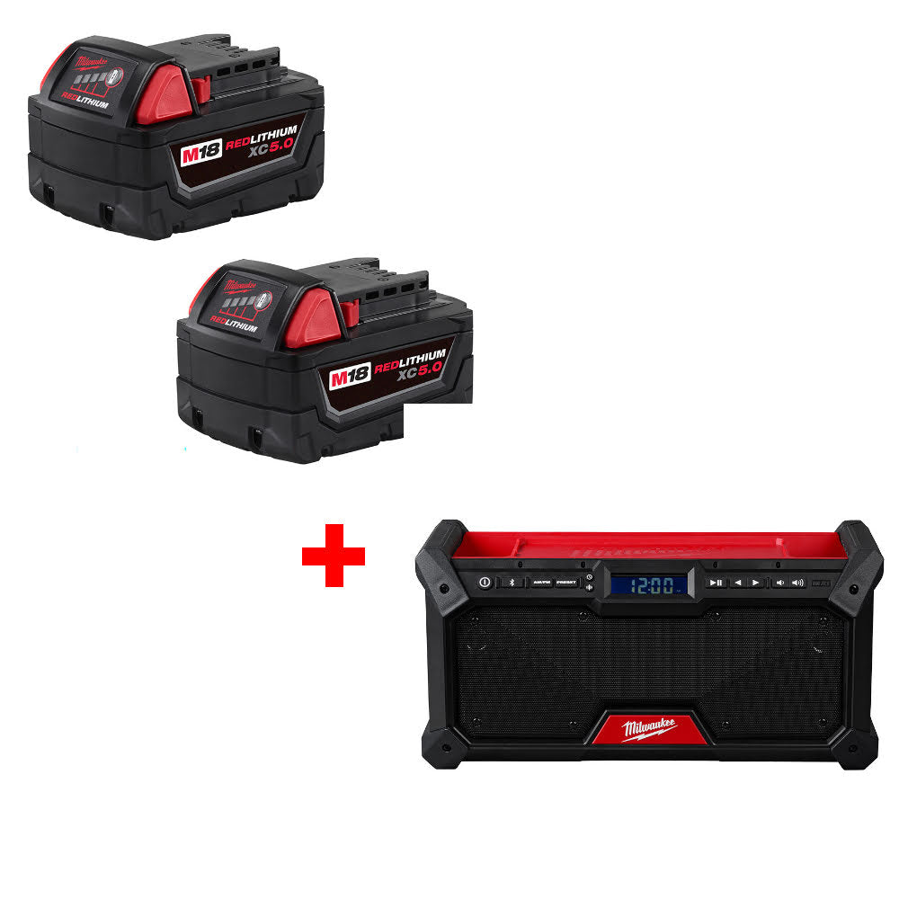 Milwaukee 48-11-1852 M18 XC5.0 Battery-2 Pack W/ FREE 2952-20 M18 Jobsite Radio