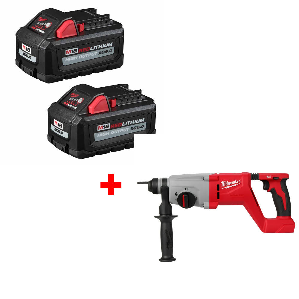 Milwaukee 48-11-1862 M18 XC6.0 Battery 2-Pack W/ FREE 2613-20 M18 Rotary Hammer