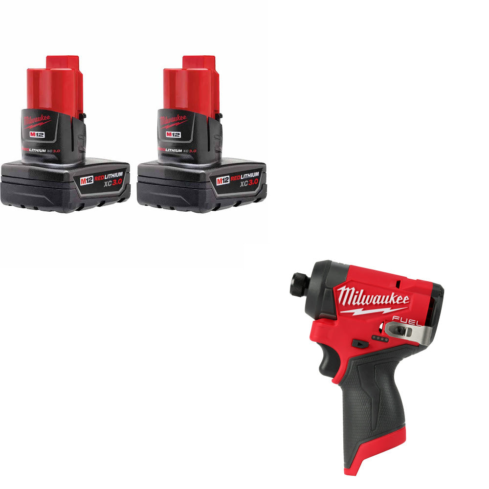 Milwaukee 48-11-2412 M12 XC Battery-2Pk W/ FREE 3453-20 M12 FUEL Impact Driver