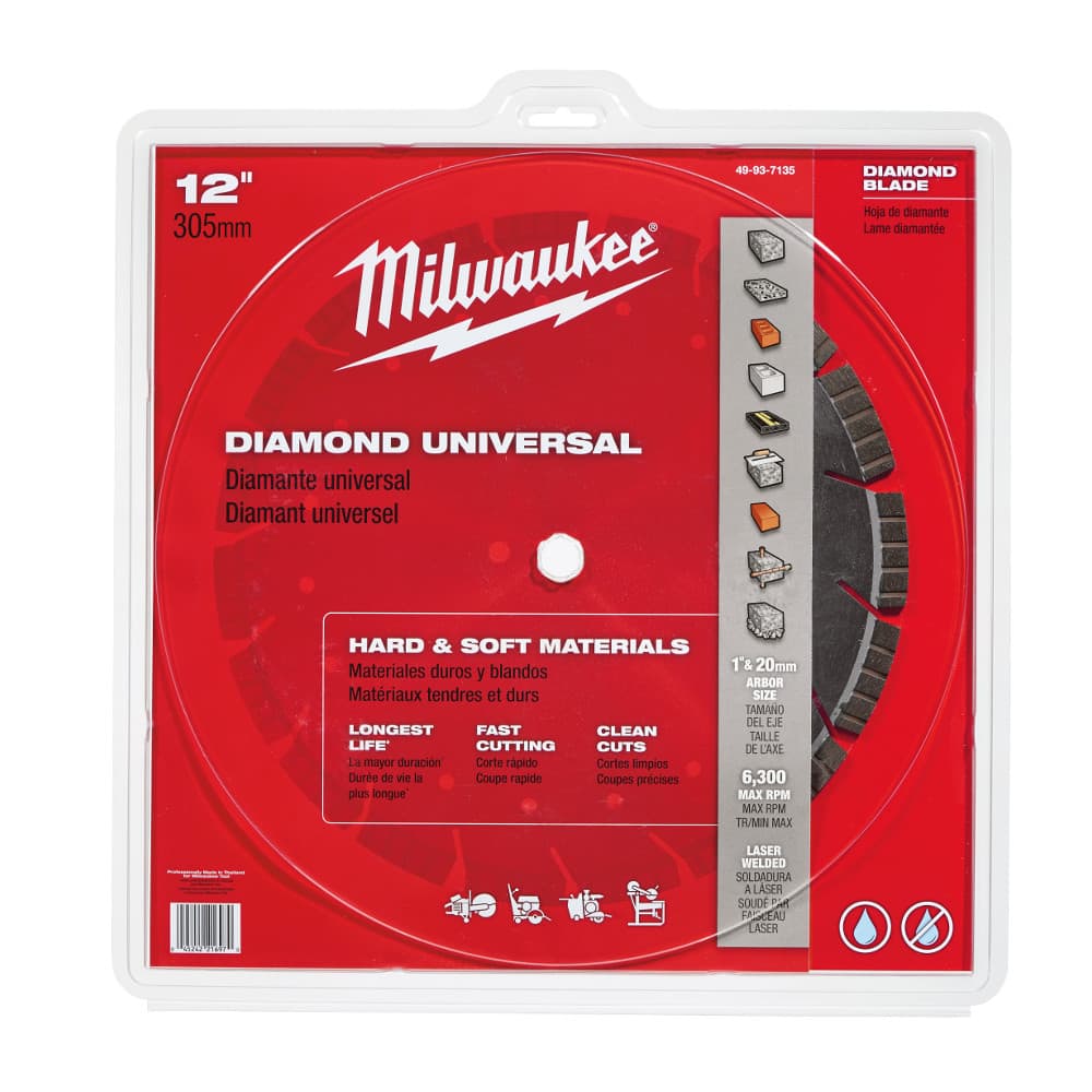 Milwaukee 49-93-7135 12" Segmented Turbo Diamond Saw Blade (1",20mm Arbor) Concrete, Brick, Block, Asphalt, Ductile