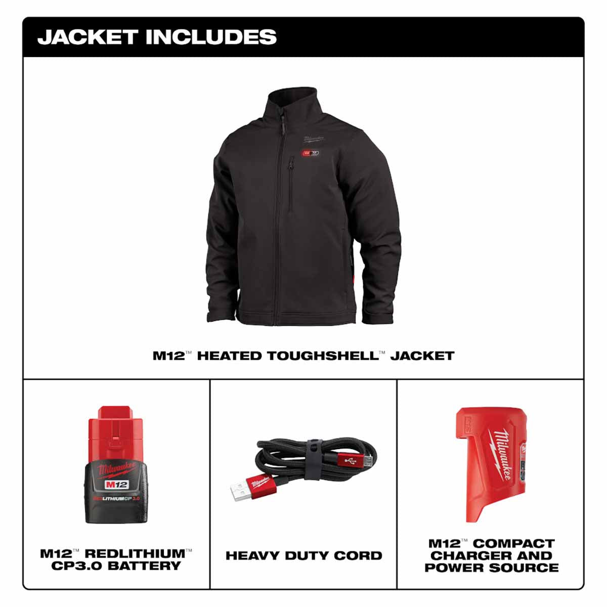 Milwaukee 204B-21 M12 Heated TOUGHSHELL™ Jacket Kit, Black