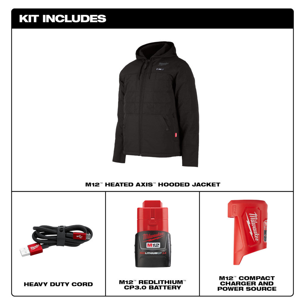 Milwaukee 205B-21 M12 Heated AXIS Hooded Jacket Kit Black