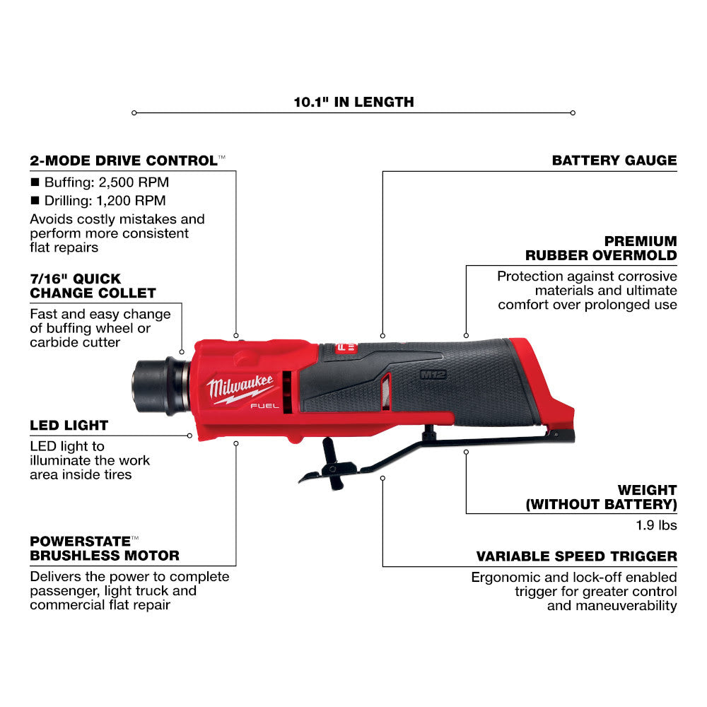 Milwaukee 2409-20 M12 FUEL 12V Lithium-Ion Brushless Low Speed Tire Buffer - 2