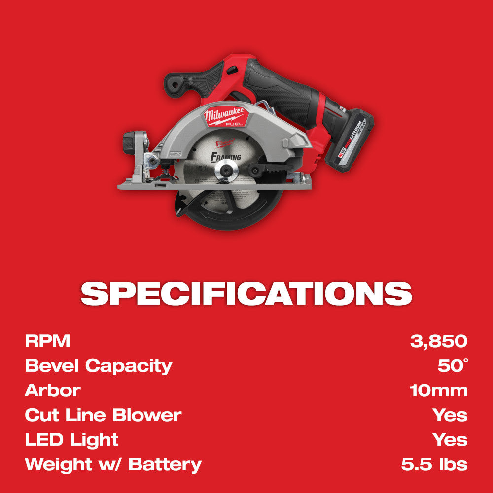 Milwaukee 2521-21HO M12 FUEL 5-3/8" Circular Saw Kit - 8