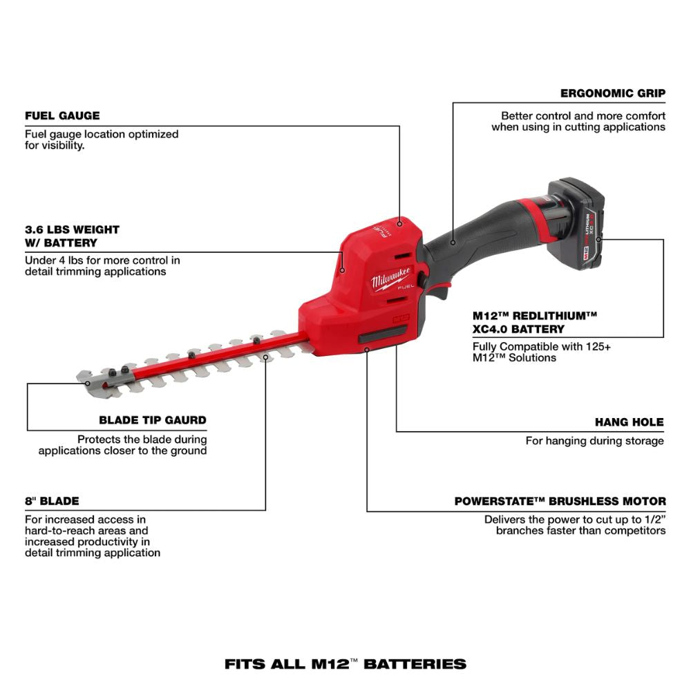 Milwaukee 2533-20 M12 FUEL 8" Hedge Trimmer - 2