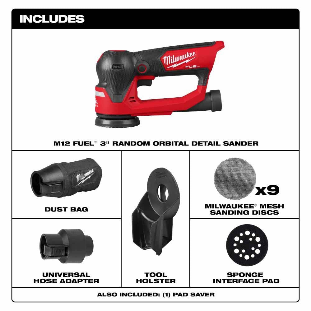 Milwaukee 2535-20 M12 FUEL 3" Random Orbital Detail Sander - 2