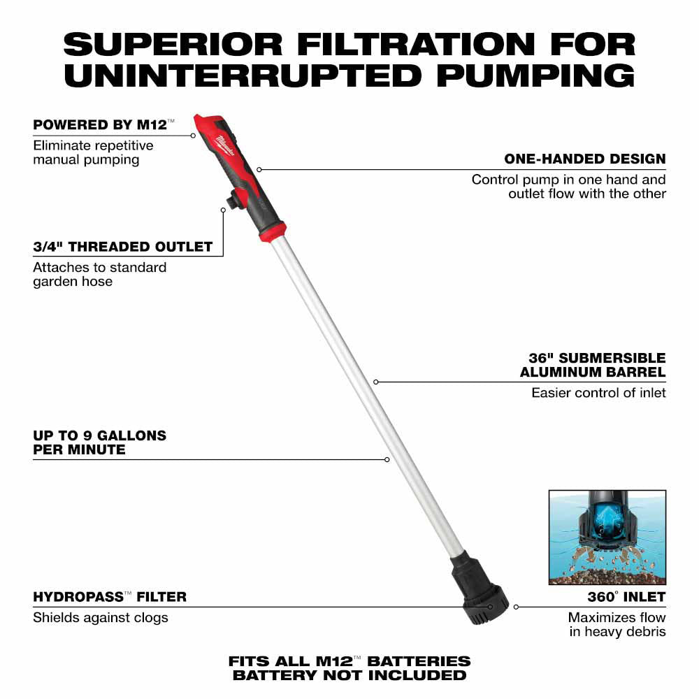 Milwaukee 2579-20 M12 Stick Transfer Pump - 2