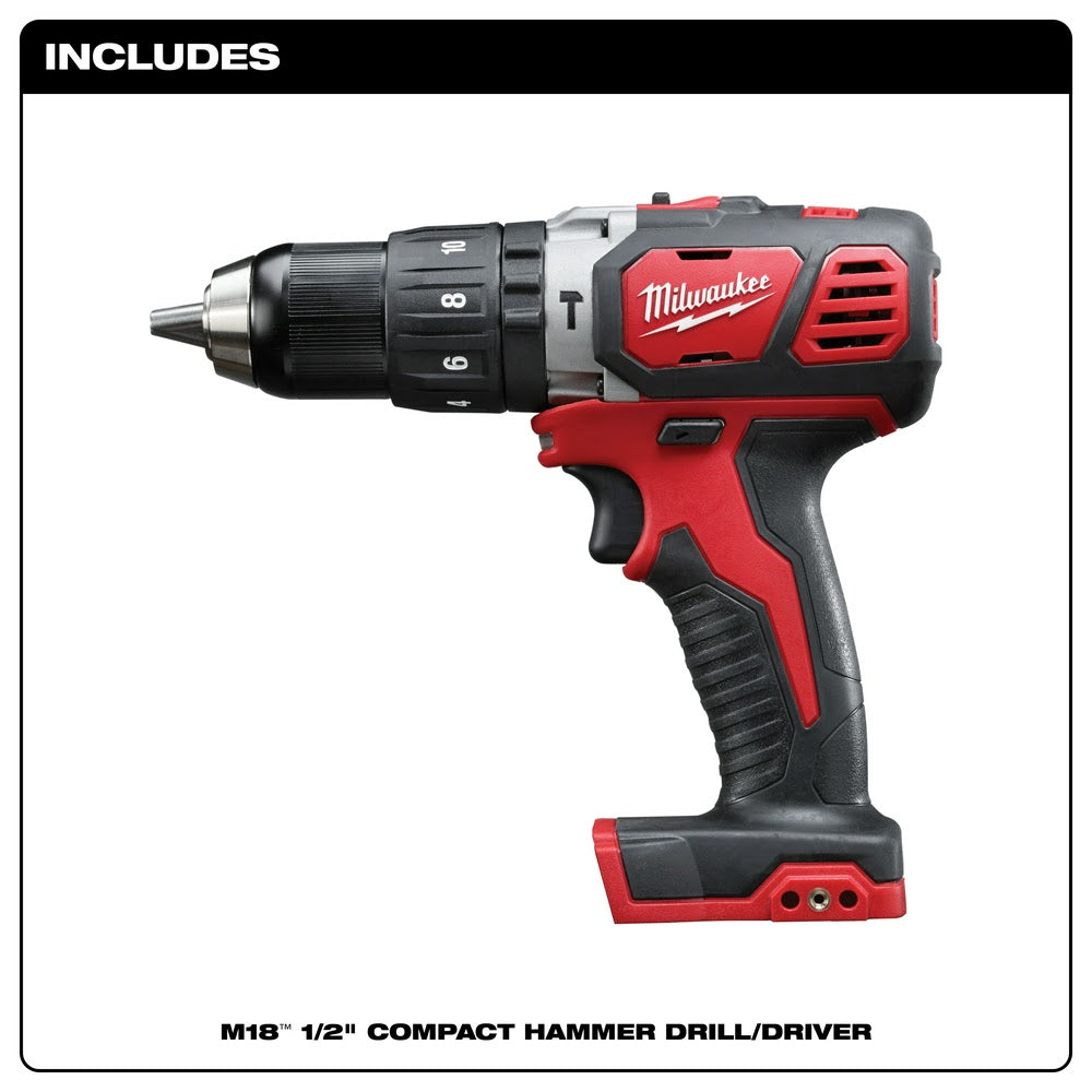 Milwaukee 2607-20 M18 1/2" Compact Hammer Drill/Driver (Tool Only) - 2