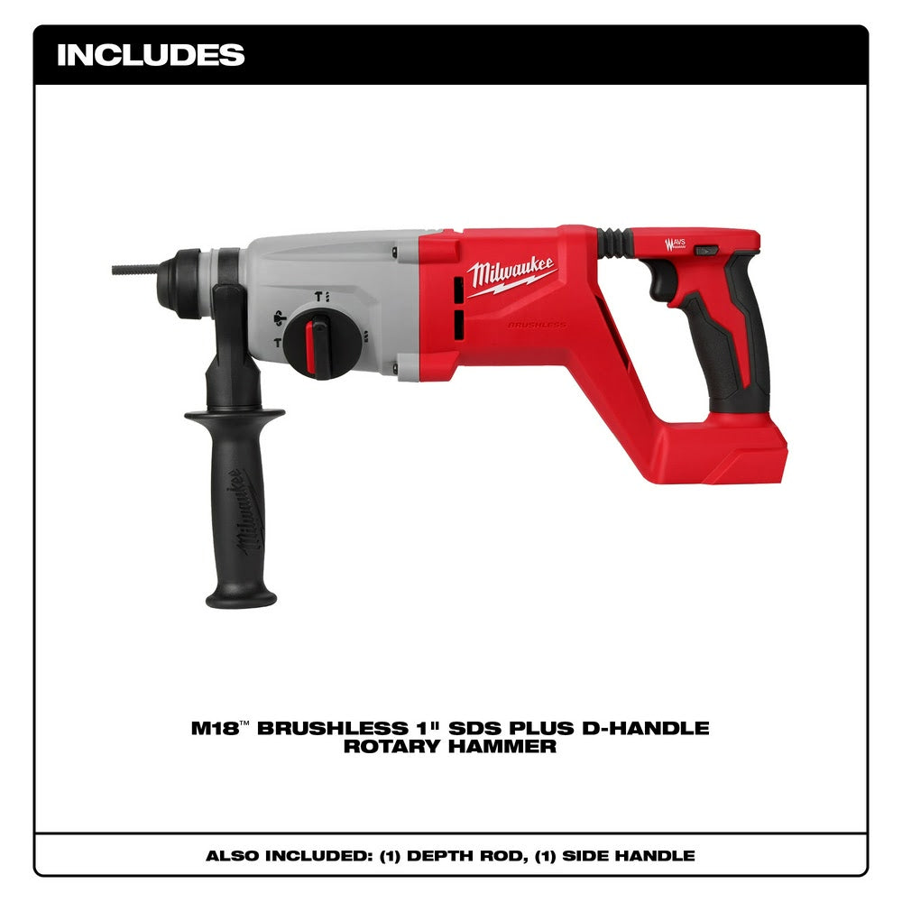 Milwaukee 2613-20 M18 Brushless 1" SDS Plus D-Handle Rotary Hammer - 2