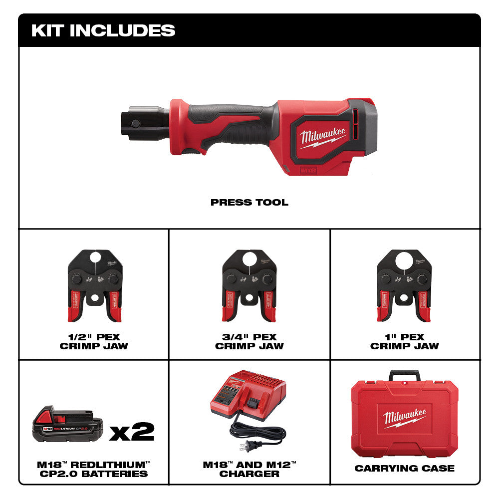 Milwaukee 2674-22C M18 Short Throw Press Tool Kit with PEX Crimp Jaws - 2