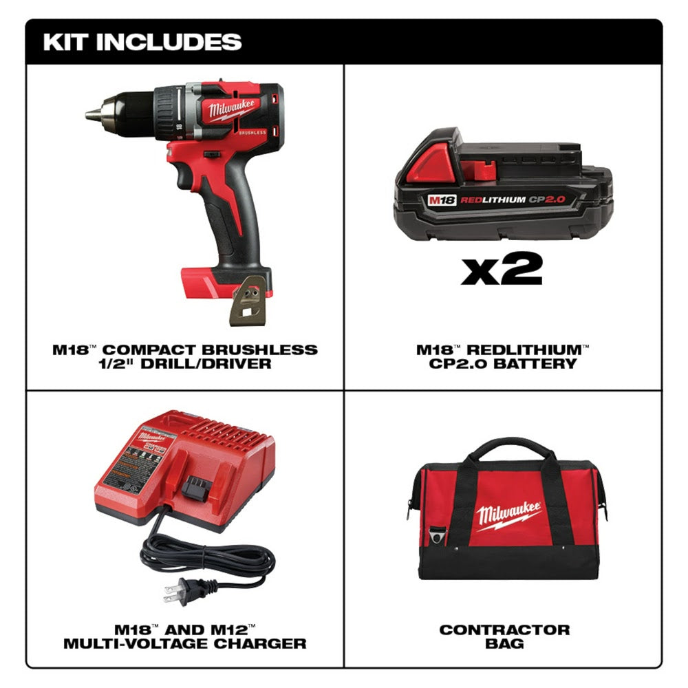 Milwaukee 2801-22CT M18 Compact Brushless 1/2" Drill CPKit - 2