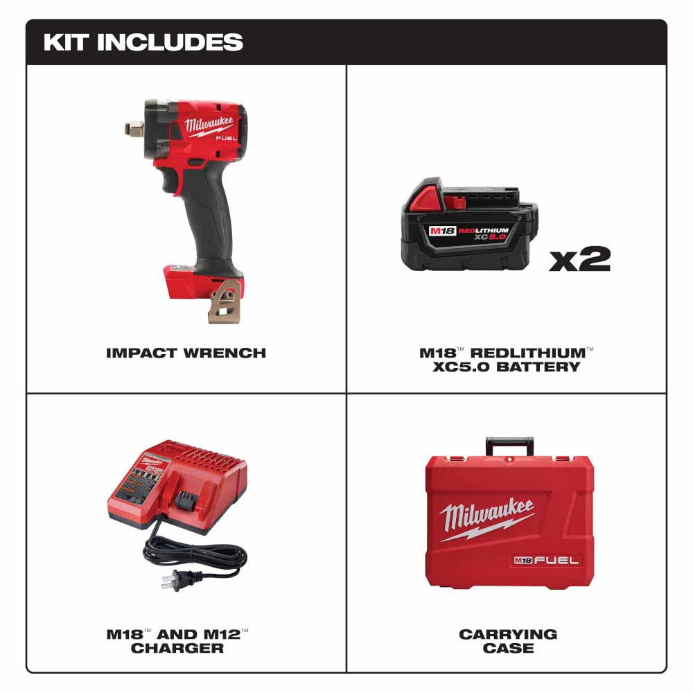 Milwaukee 2855-22 M18 FUEL™ 1/2" Compact Impact Wrench w/ Friction Ring Kit - 2