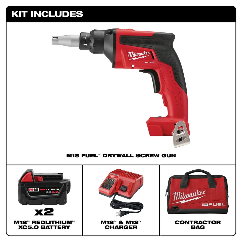 Milwaukee 2866-22 M18 FUEL Drywall Screw Gun Kit with High Capacity Batteries - 2