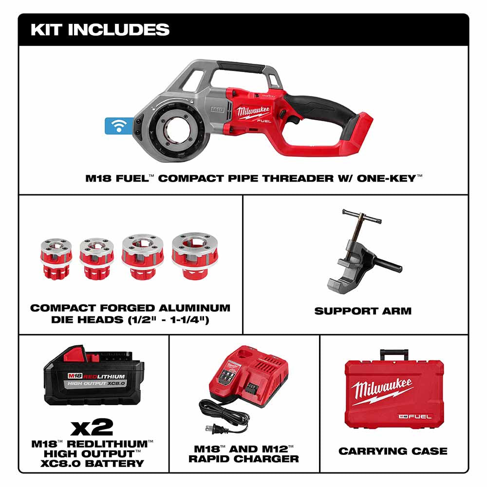 Milwaukee 2870-22 Compact 1/2"-1-1/4" Alloy NPT Portable Pipe Threading Forged Aluminum Die Head Kit - 2