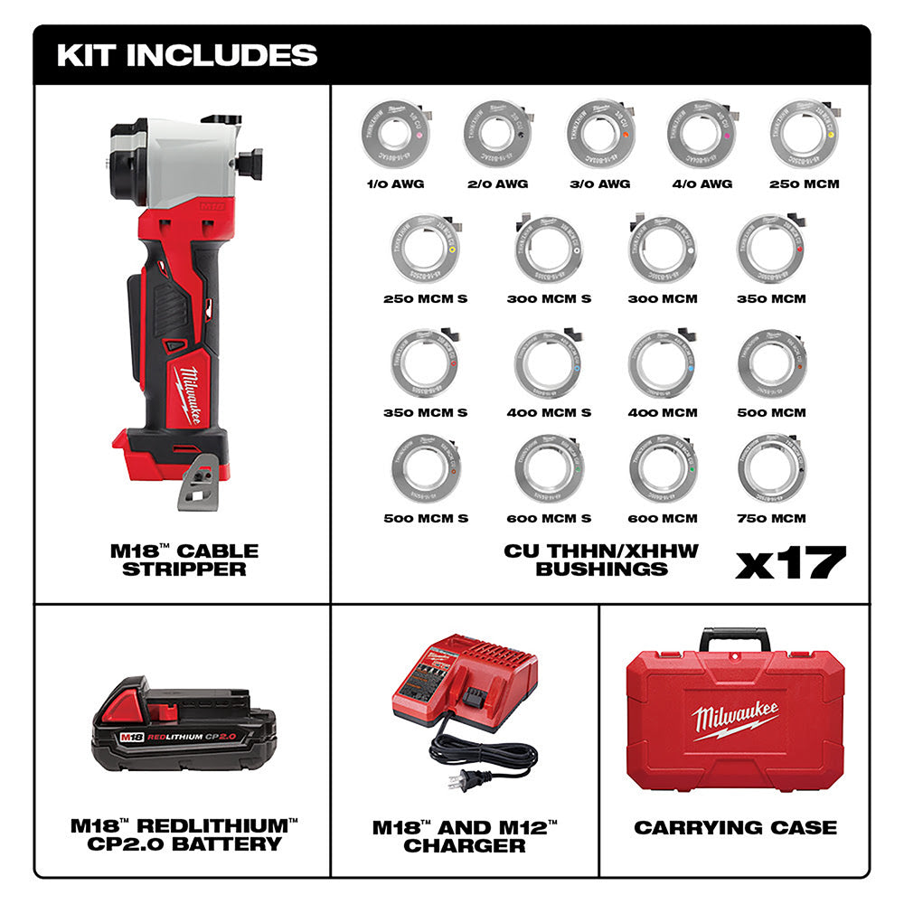 Milwaukee 2935CU-21S M18™ Cable Stripper Kit with 17 Cu THHN / XHHW Bushings - 2