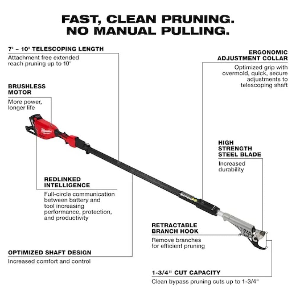 Milwaukee 3008-21 M18 Brushless Telescoping Pole Pruning Shears Kit - 2