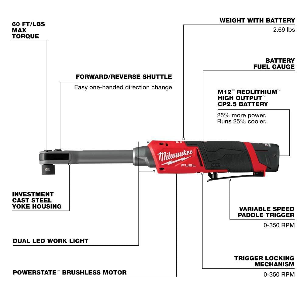 Milwaukee 3050-21 M12 FUEL INSIDER Extended Reach Box Ratchet Kit - 2