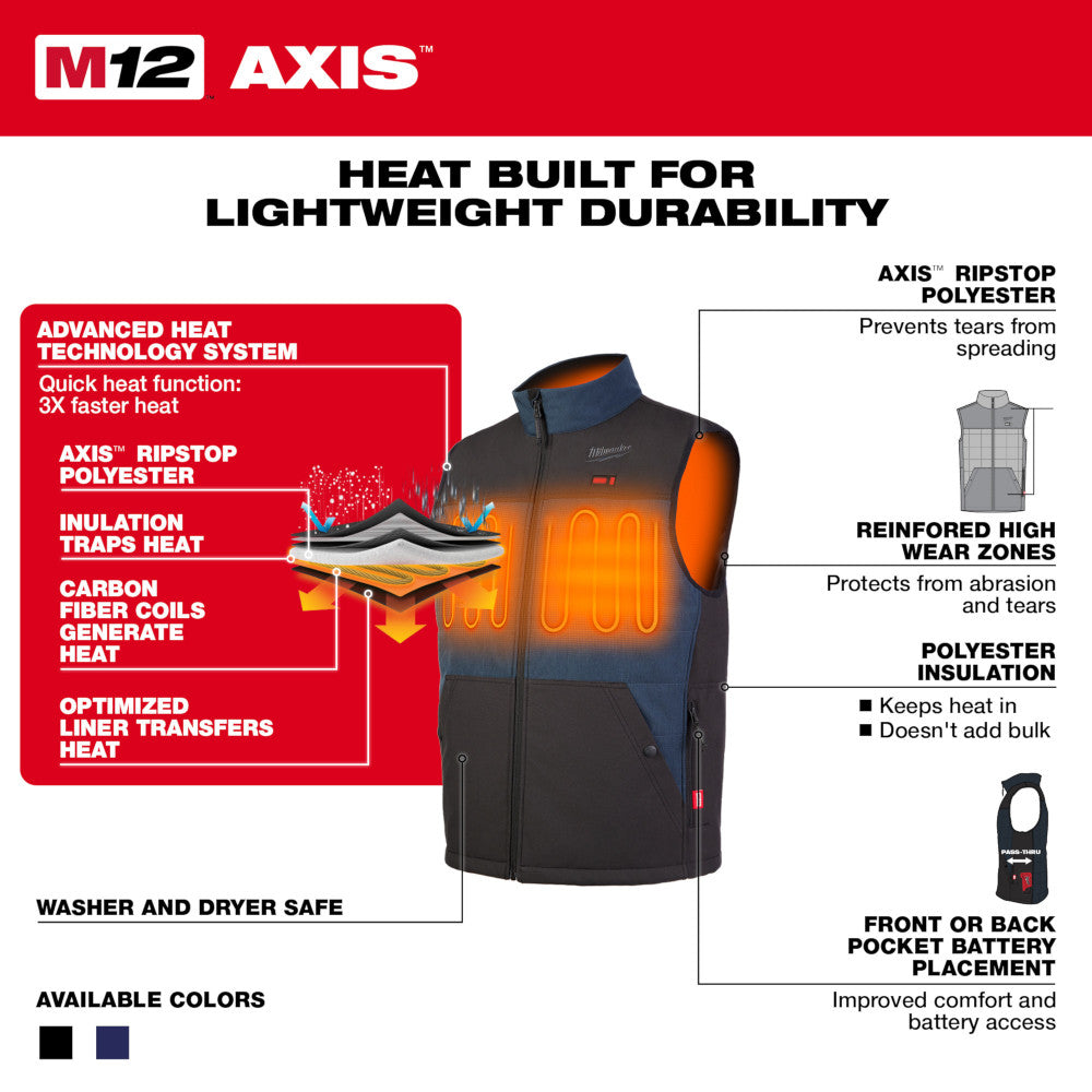 Milwaukee 305B-20 M12 Heated AXIS Vest Black (Vest Only)