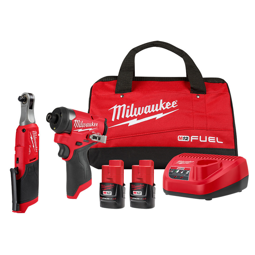 Milwaukee 3453-22HSR M12 Fuel 1/4" Hex Impact Driver Kit w/ 3/8" High Speed Ratchet