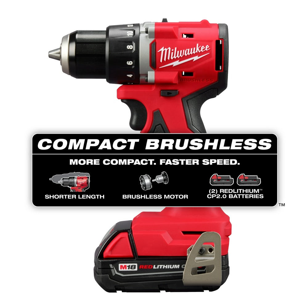 Milwaukee 3601-22CT M18 Compact Brushless 1/2" Drill/Driver Kit - 2