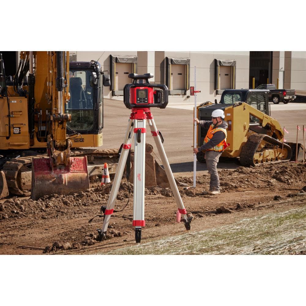 Milwaukee 3704-21T M18 Red Exterior Dual Slope Rotary Laser Level Kit w/ Receiver, Remote, Grade Rod & Tripod - 12