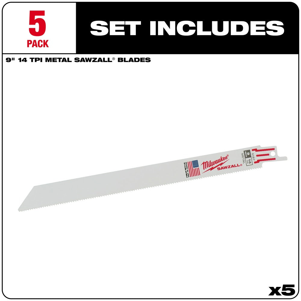 Milwaukee 48-00-5187 9" x 14TPI Bi-Metal Super Sawzall Blade - 2