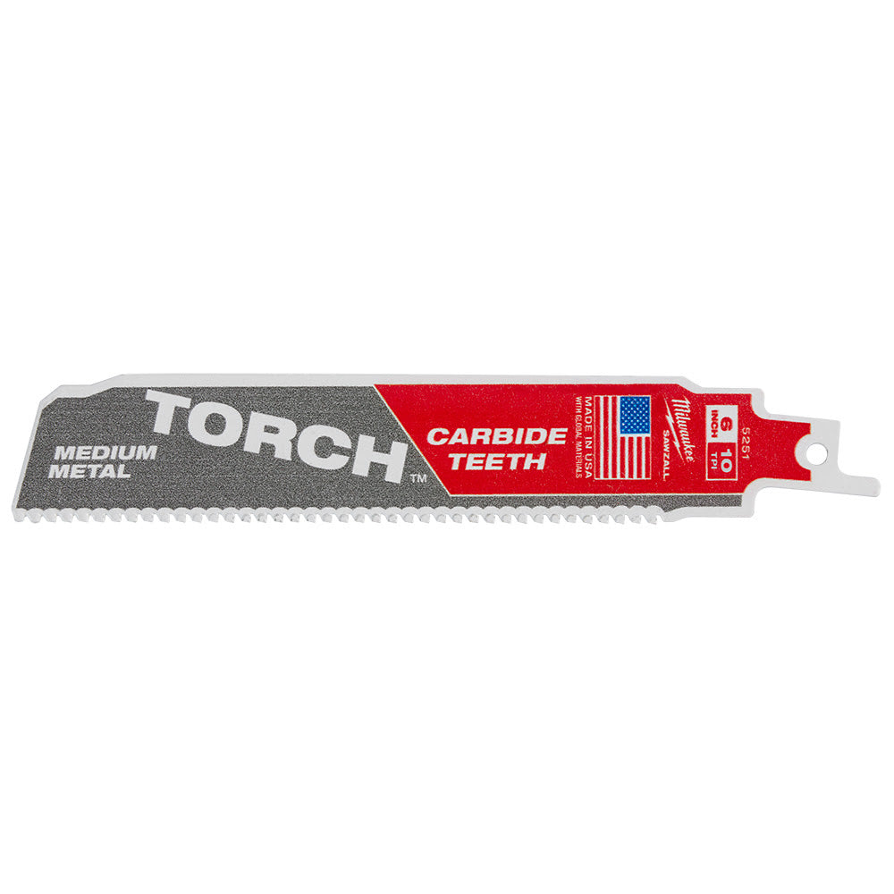 Milwaukee 48-00-5251 6" Reciprocating Saw Blade 10TPI The TORCH with Carbide Teeth for Medium Metal 1PK